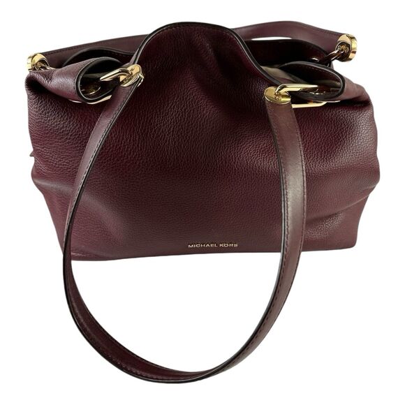 Michael Kors Raven Large Pebble Leather Shoulder Handbag Tote Purse Maroon EUC - Picture 1 of 15